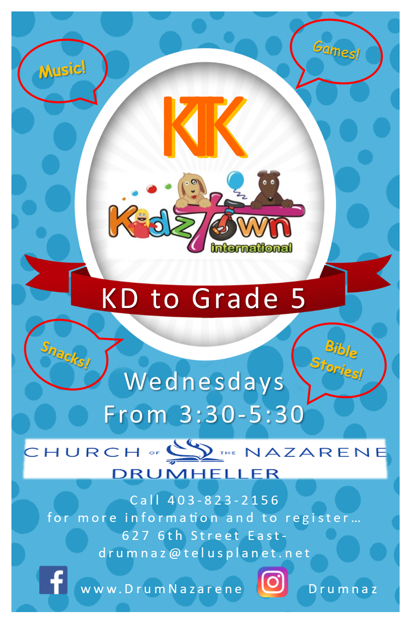 Due to COVID-19 Regulations we have been unable to offer our midweek Kidztown program for the 2020/2021 school year.  We look forward to beginning this ministry once again at such a time that is safe to do so. 